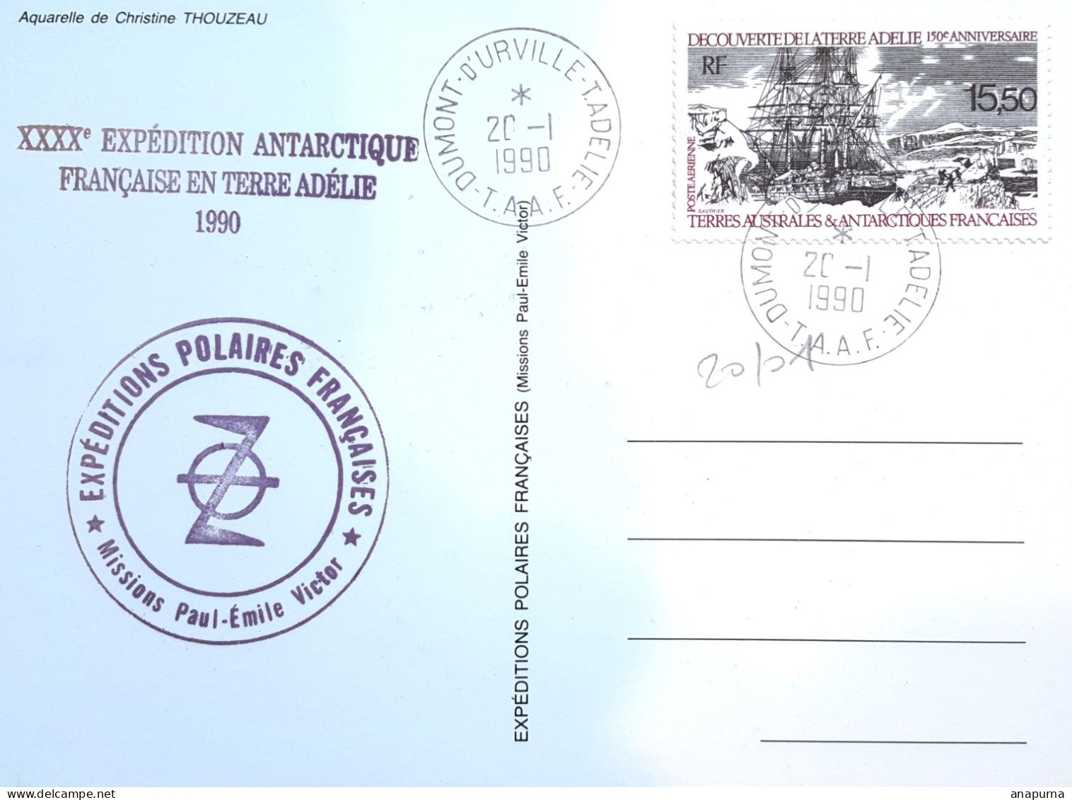 EPF Missions Paul Emile Victor, 40eme Expédition En TA, Anniversaire Découverte Terre Adélie 20/1/1840 - Briefe U. Dokumente