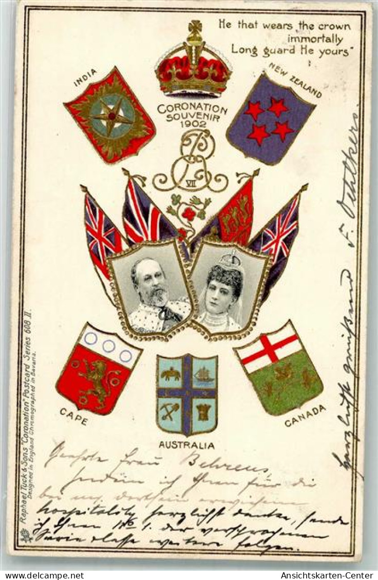 13969205 - Coronation Postcard Serie 608 II  Wappen  Fahnen Adel - Autres & Non Classés