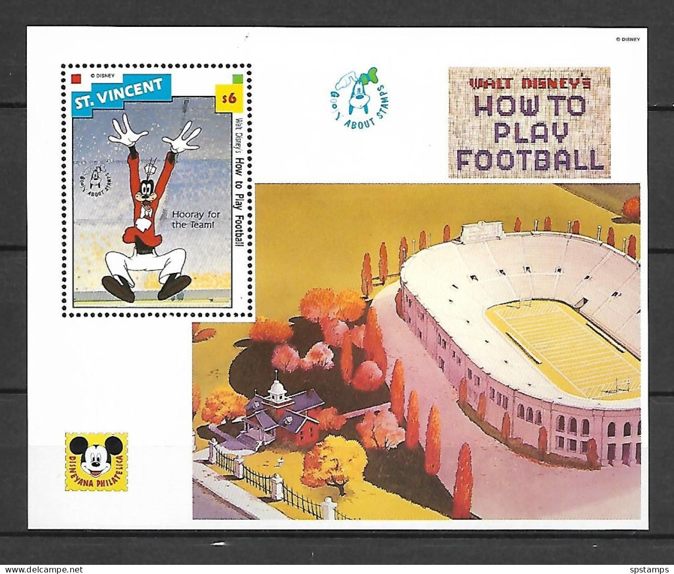 Disney St Vincent 1992 Goofy - How To Play Football - Hooray For The Team MS MNH - Disney