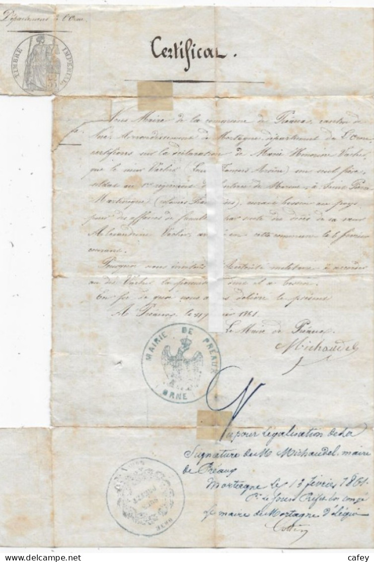 Destination MARTINIQUE Lettre De BERD'HUIS ORNE 1861 PC S / N° 14+16 P/ ST PIERRE Tarif Double Port Bâtiment De Commerce - 1853-1860 Napoléon III