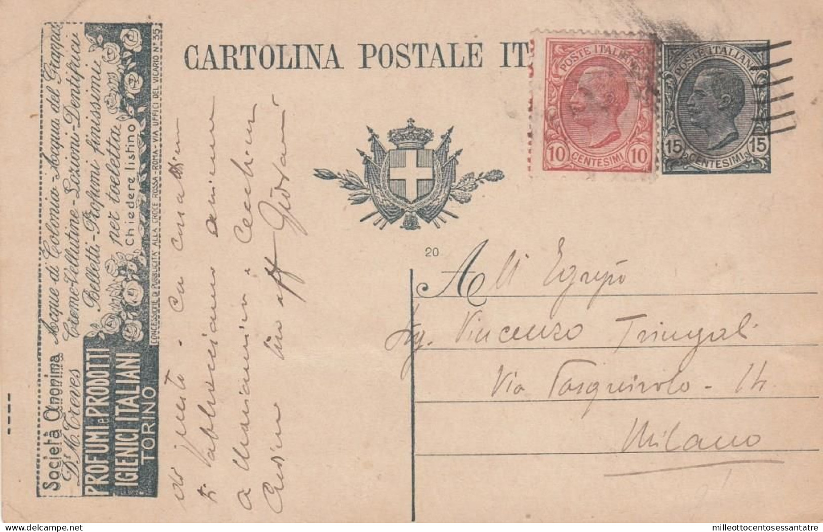 2253 - REGNO - Intero Postale Pubblicitario " PROFUMI TREVES " Da Cent.15 Ardesia Del 1921 Da Roma A Milano - Publicity