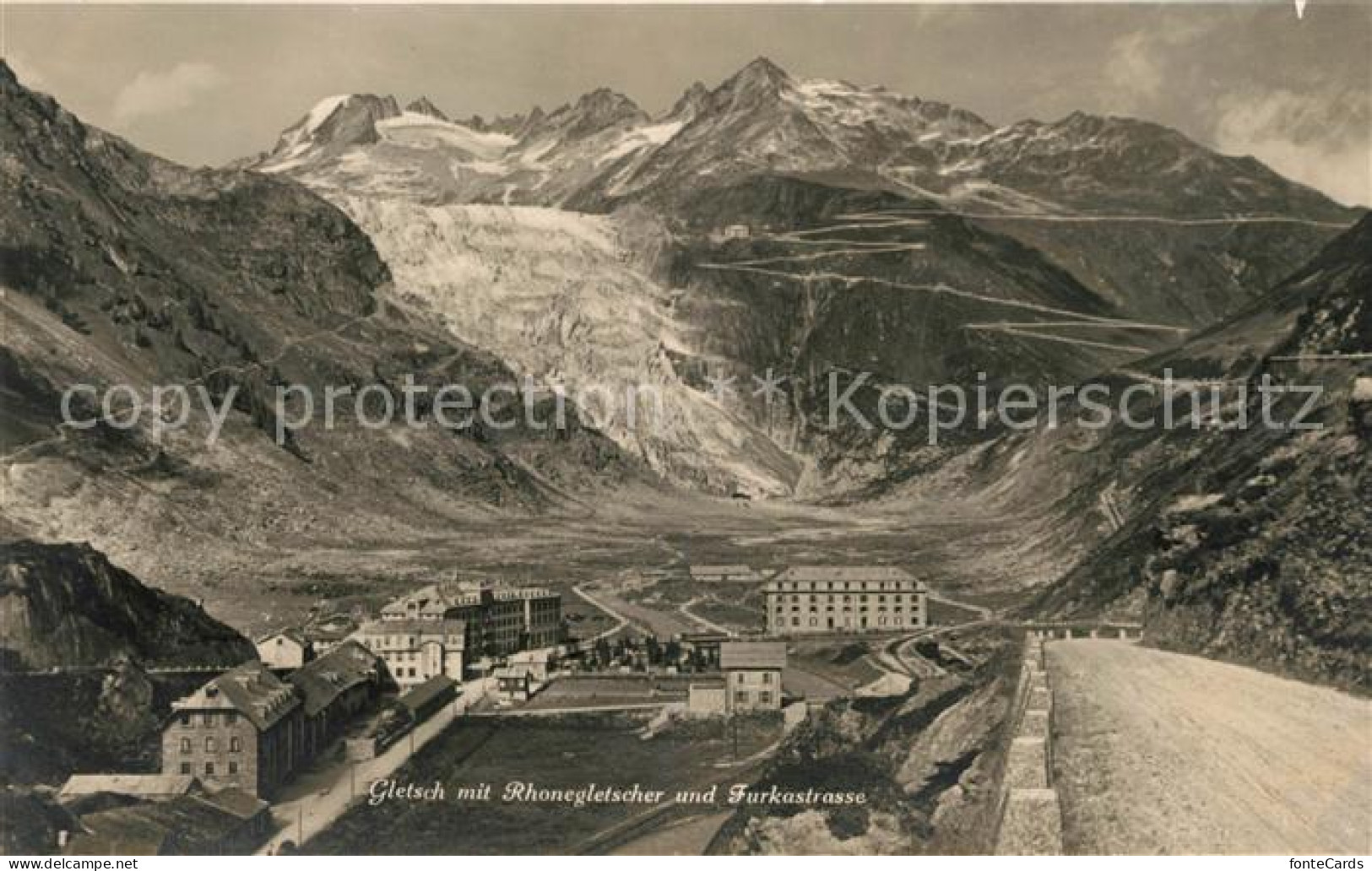13010738 Gletsch Mit Rhonegletscher Und Furkastrasse Gebirgspass Alpen Rhone Rho - Altri & Non Classificati