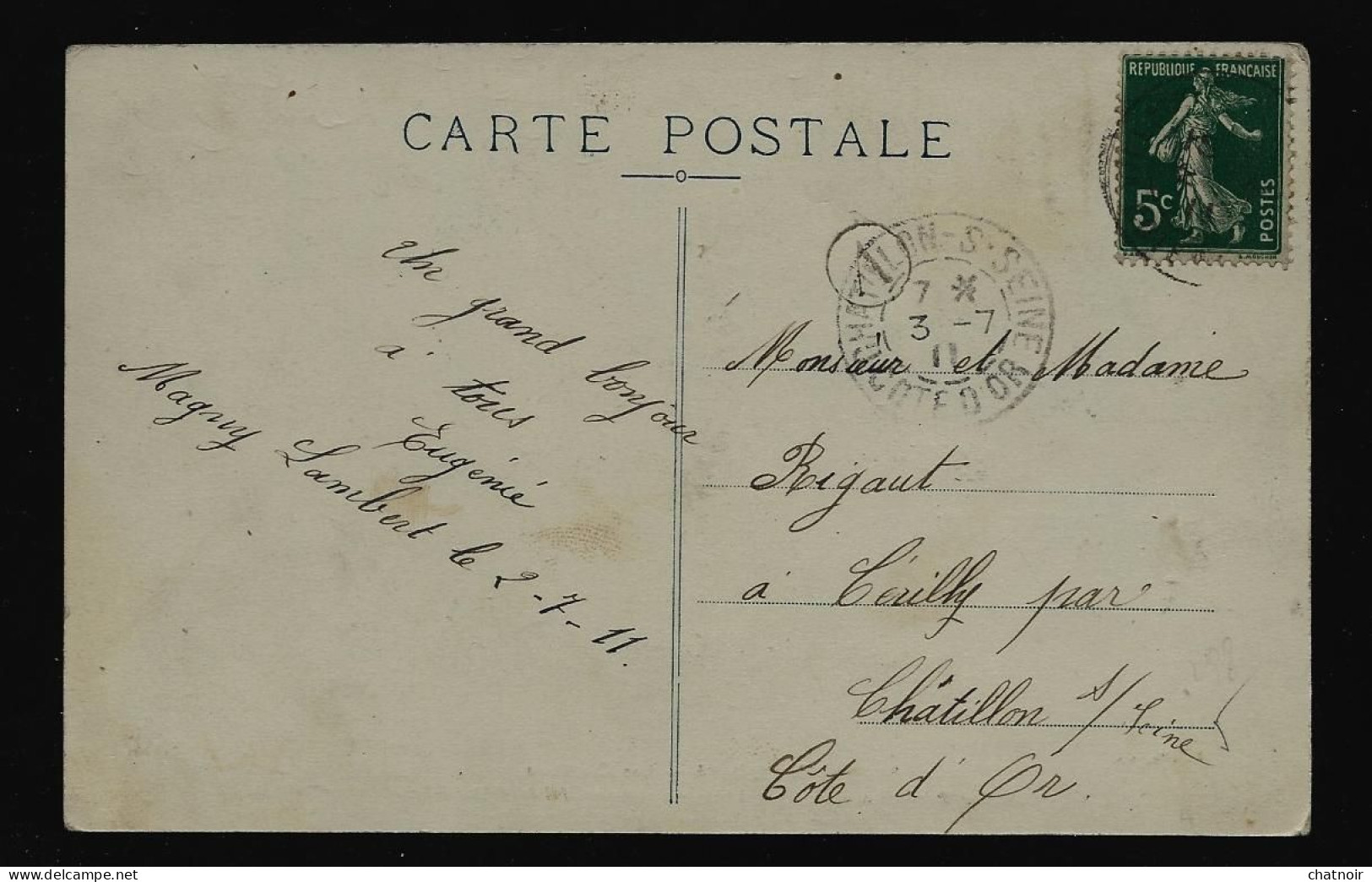 MAGNY LAMBERT  Les Carrieres  Chantier Berthelemot Gédéon à Chamesson /oblit  Chatillon 1911 + Boite Rurale   V - Sonstige & Ohne Zuordnung