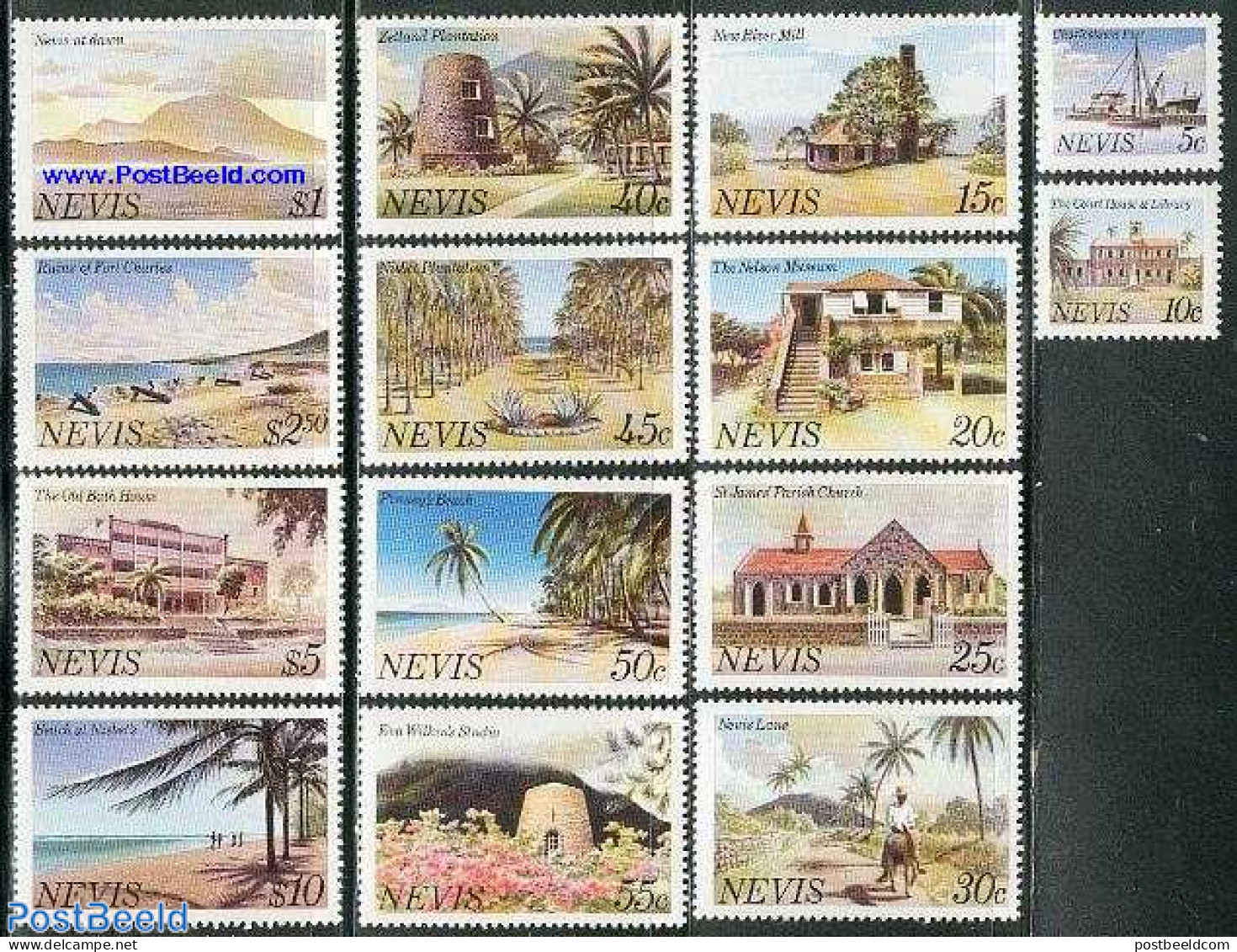 Nevis 1981 Definitives 14v (without Year), Mint NH, Transport - Various - Ships And Boats - Tourism - Art - Architecture - Bateaux