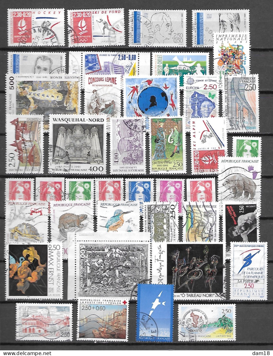 FRANCE ANNEE 1991 LOT DE 41 TIMBRES OBLITERES  TOUS DIFFERENTS TRES BON ETAT - Gebraucht