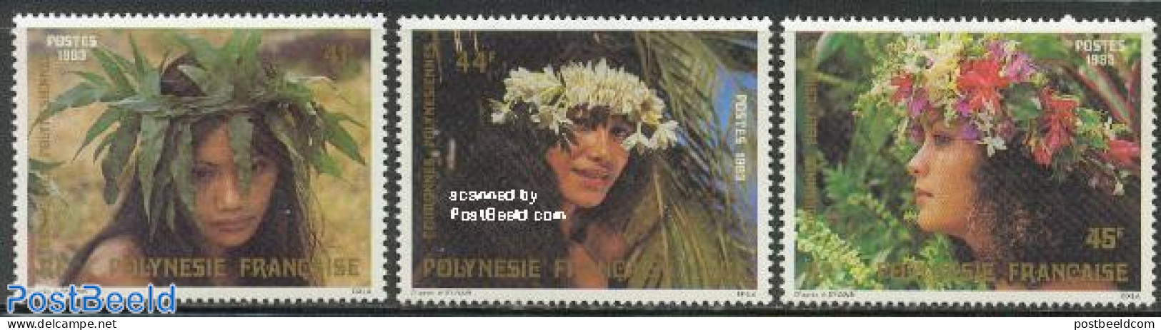 French Polynesia 1983 Flower Crowns 3v, Mint NH, Nature - Flowers & Plants - Ongebruikt