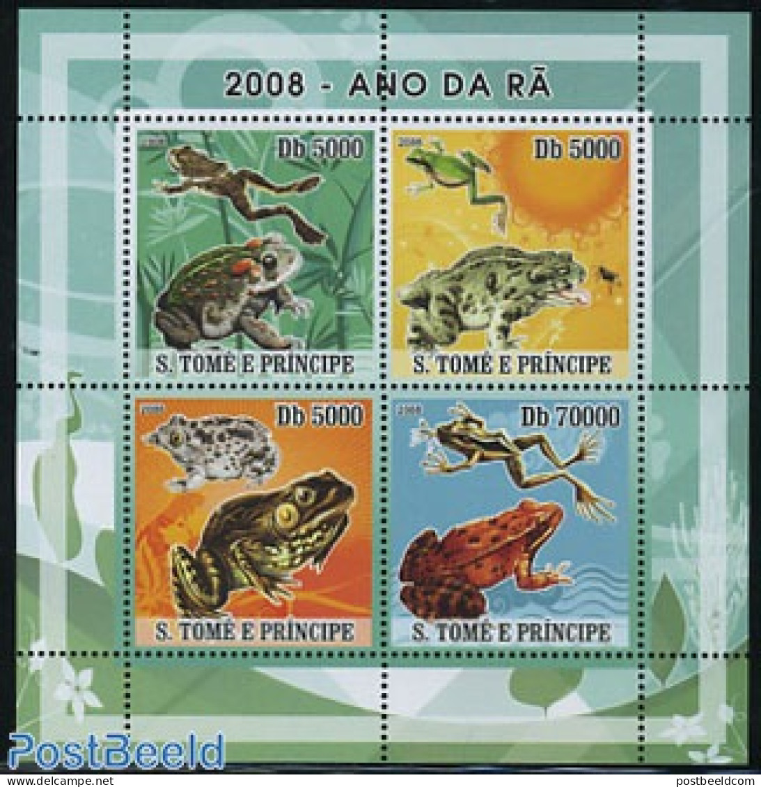 Sao Tome/Principe 2008 Frogs 4v M/s, Mint NH, Nature - Frogs & Toads - Reptiles - São Tomé Und Príncipe