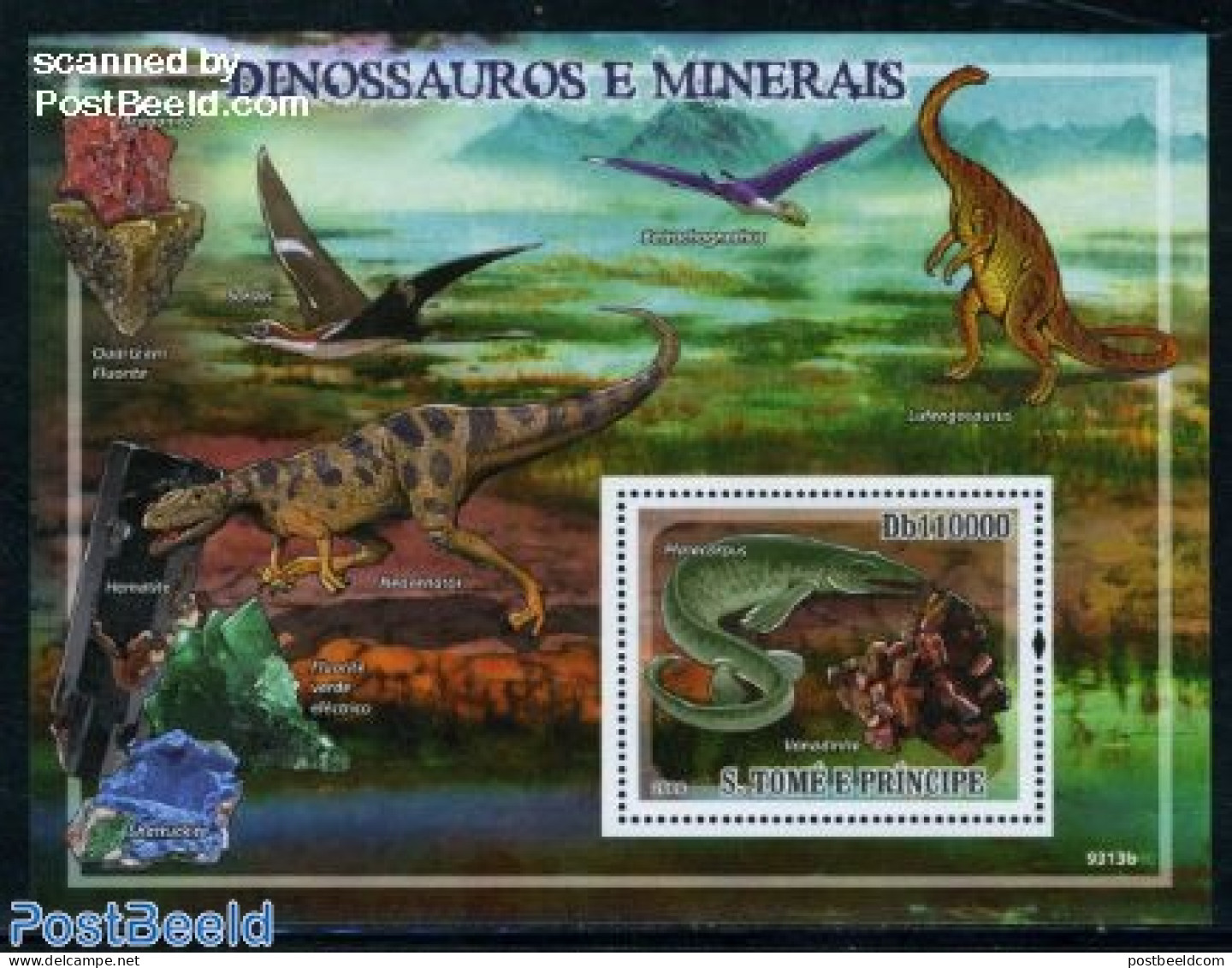 Sao Tome/Principe 2009 Dinosaurs & Minerals S/s, Mint NH, History - Nature - Geology - Prehistoric Animals - Prehistorics