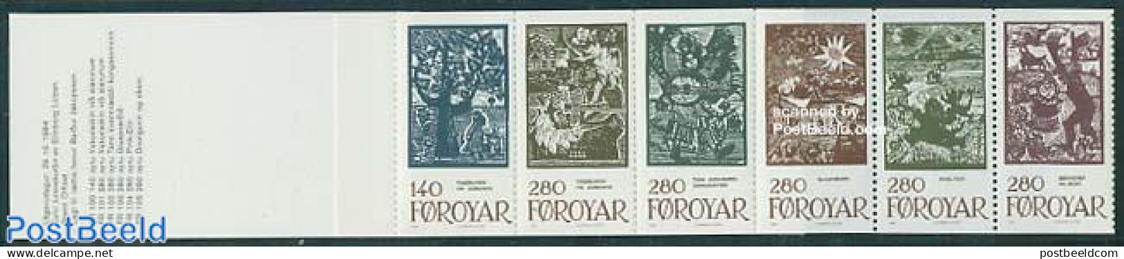 Faroe Islands 1984 Fairy Tales 6v In Booklet, Mint NH, Performance Art - Music - Stamp Booklets - Art - Fairytales - Musik