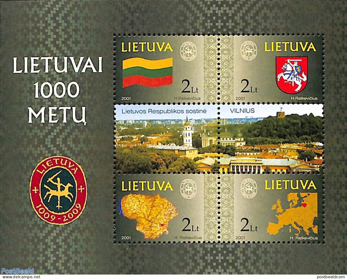 Lithuania 2001 Millennium S/s, Mint NH, History - Various - Coat Of Arms - Flags - History - Maps - Geography