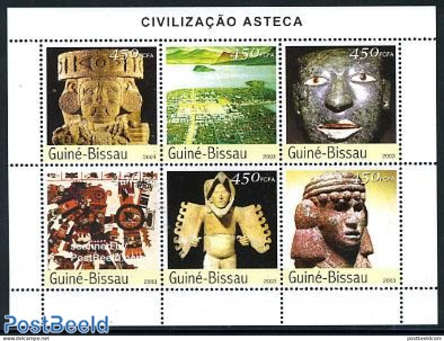 Guinea Bissau 2003 Aztek Civilisation 6v M/s, Mint NH, History - Archaeology - Art - Sculpture - Archäologie