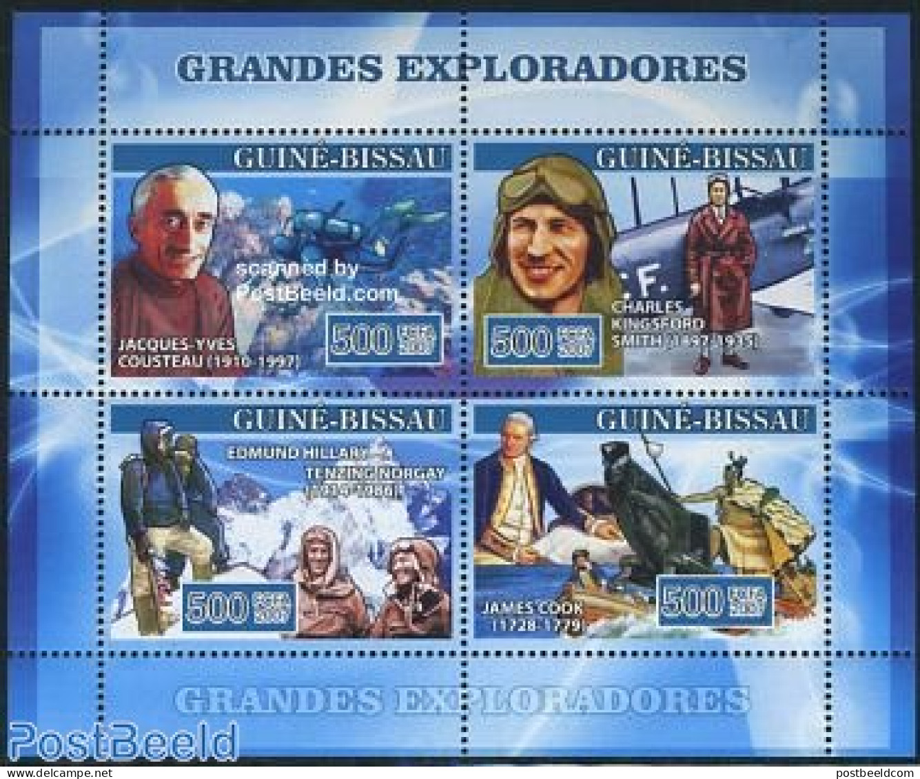 Guinea Bissau 2007 Explorers 4v M/s, Mint NH, History - Sport - Transport - Explorers - Diving - Mountains & Mountain .. - Explorers