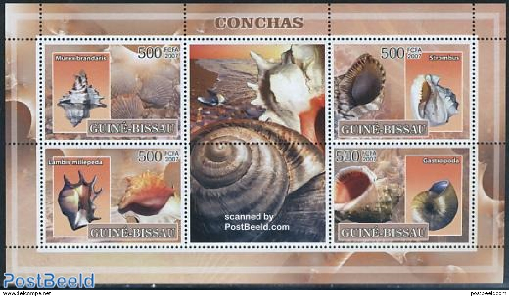 Guinea Bissau 2007 Shells 4v M/s, Mint NH, Nature - Shells & Crustaceans - Maritiem Leven