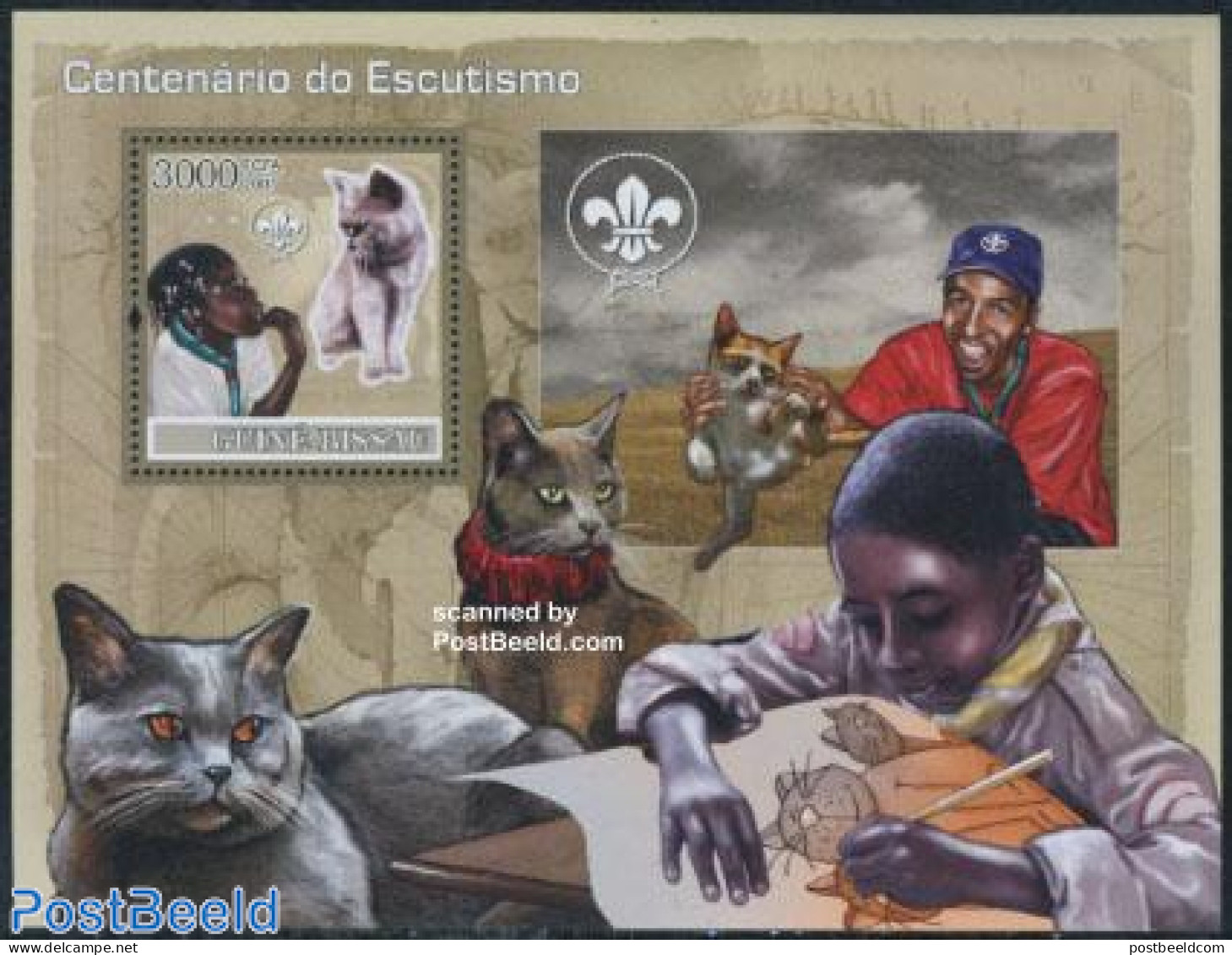 Guinea Bissau 2007 Scouting, Cats S/s, Mint NH, Nature - Sport - Cats - Scouting - Guinea-Bissau