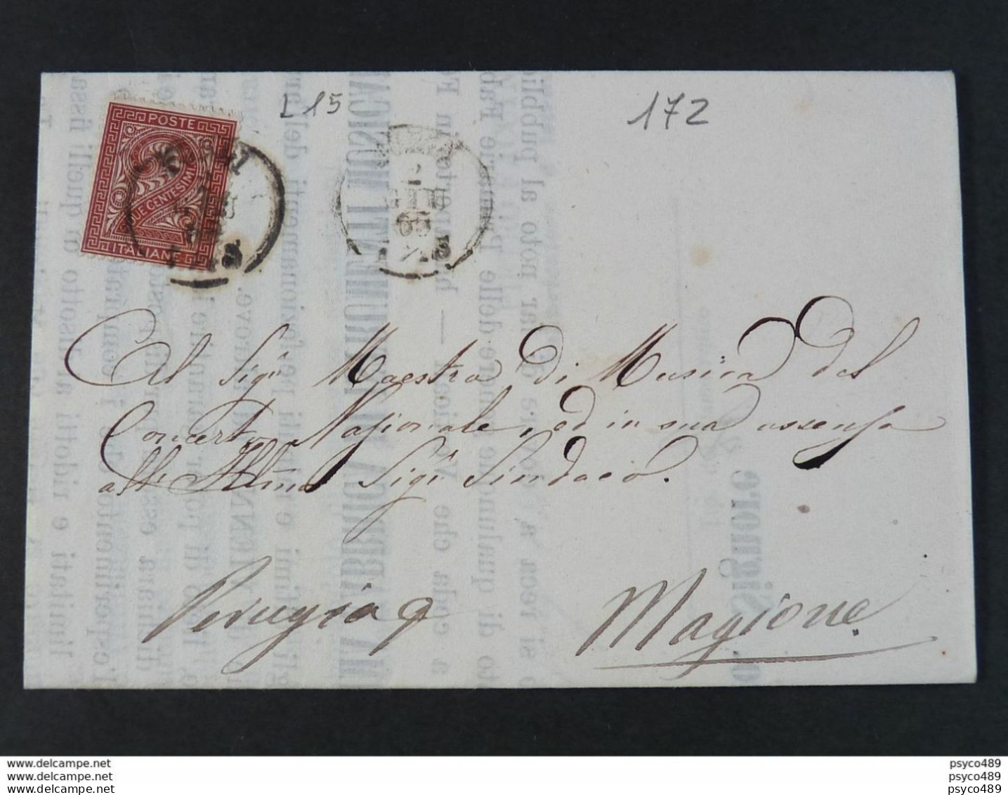 172 ITALIA Regno-1865- "L 15 Cifra Londra" C. 2 FORLI'>MAGIONE (descrizione) - Storia Postale