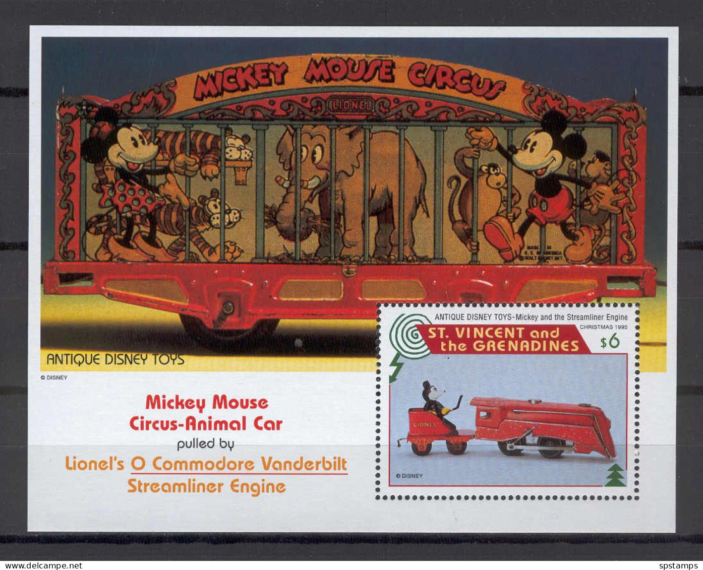 Disney St Vincent Gr 1995 Mickey's Circus Animal Car MS MNH - Disney