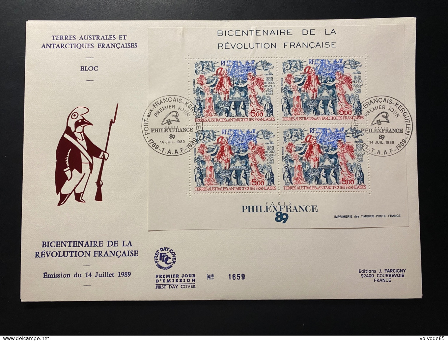 Enveloppe 1er Jour "Bicentenaire De La Révolution Française" 14/07/1989 - PA108 - TAAF - Kerguelen - FDC