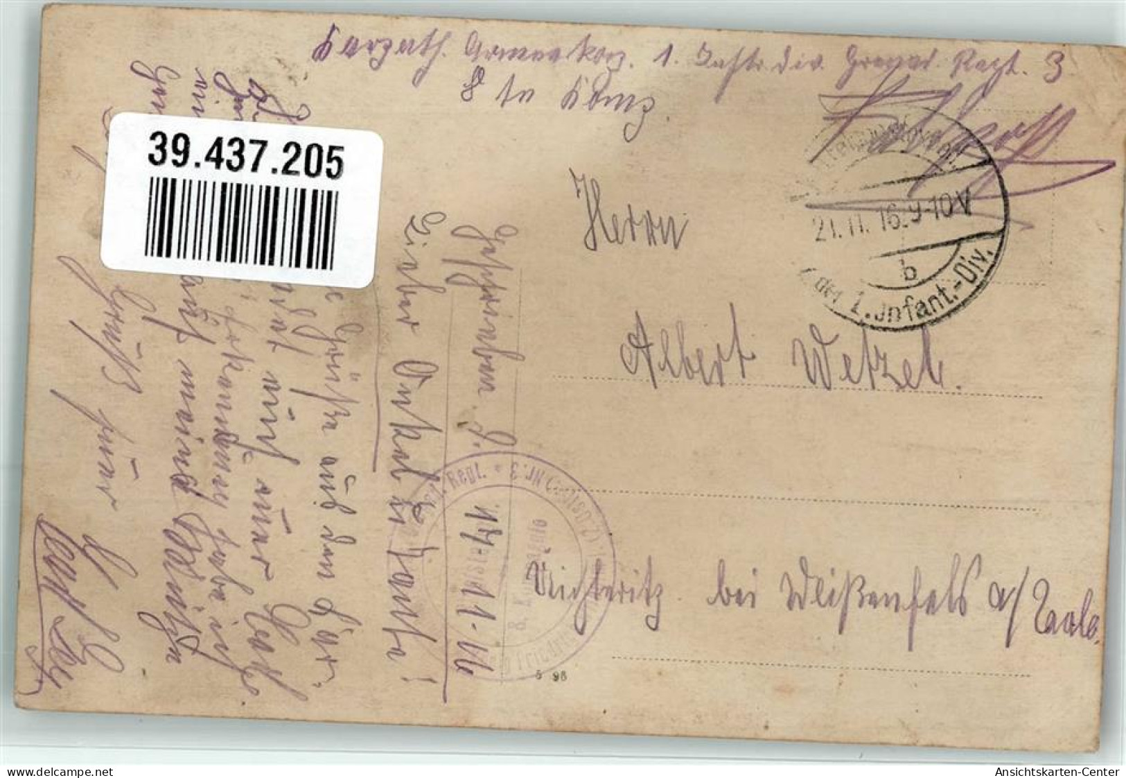 39437205 - Soldaten Feldpost 1 Infanterie Division - Weltkrieg 1914-18