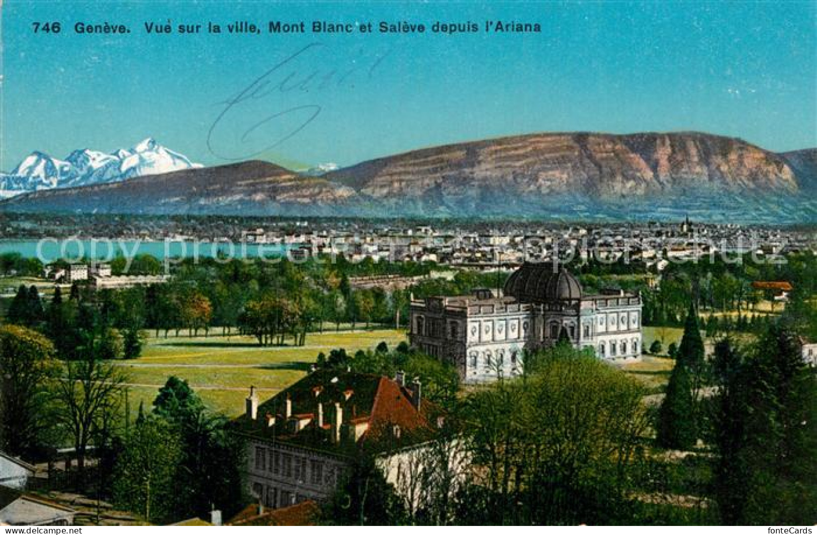 12994652 Geneve GE Vue Sur La Ville Mont Blanc Et Saleve Depuis L'Ariana Geneve - Autres & Non Classés