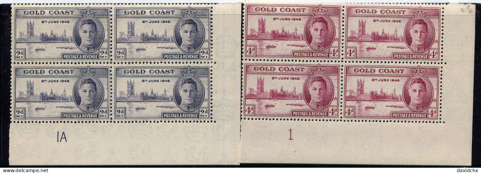 BRITISH EMPIRE, 1946 PEACE ISSUE, 5 DIFFERENT PLATE BLOCK SETS, MLH - British Solomon Islands (...-1978)