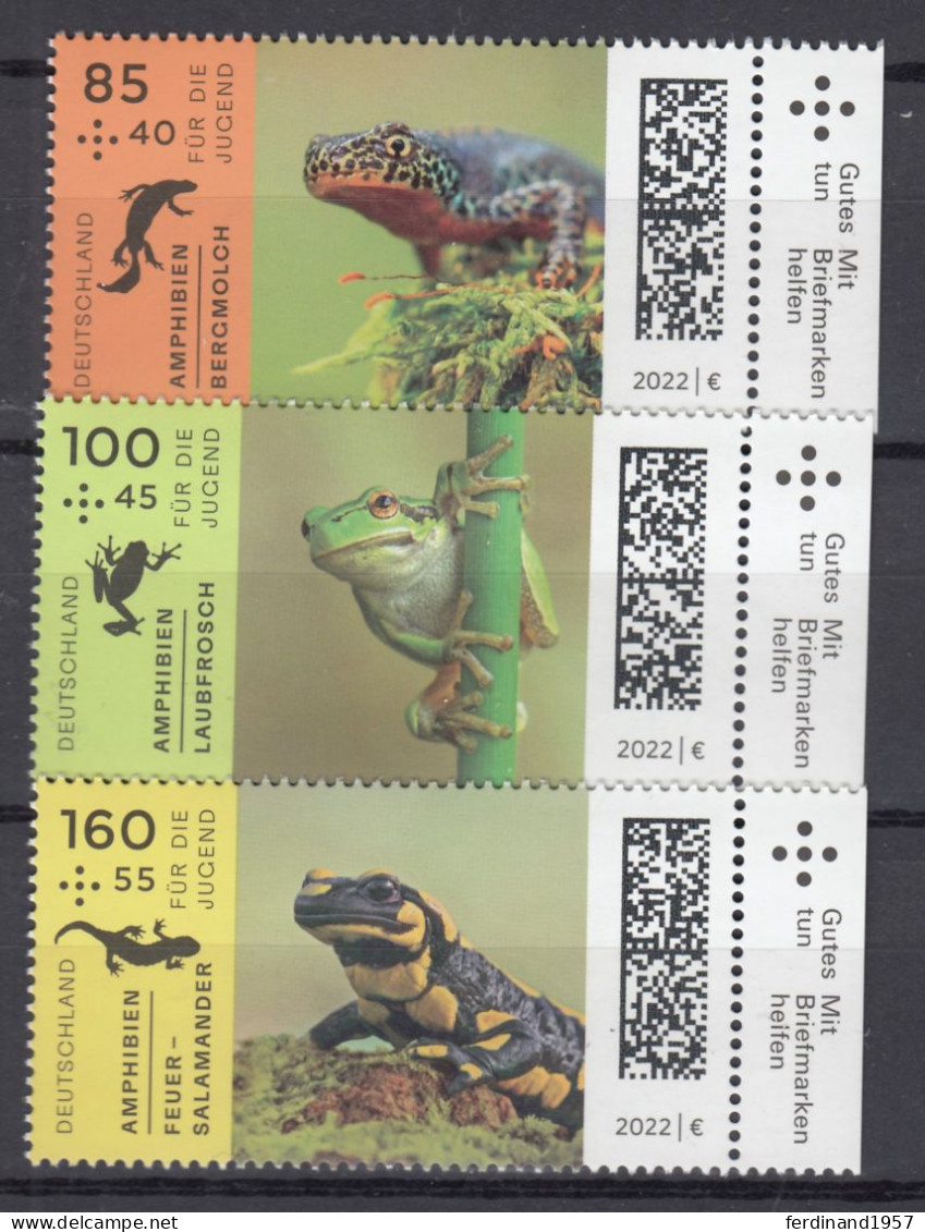 BRD 2022 Mi.3706-3708 Postfrische** Satz „Amphibien“ MNH - Ungebraucht