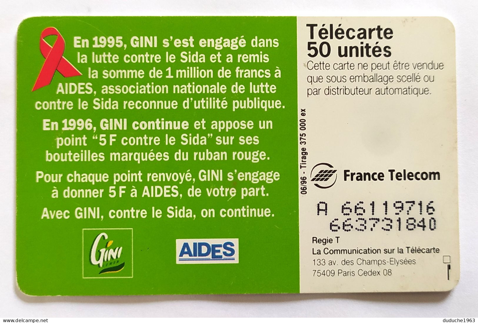 Télécarte France - Sida Gini - Sin Clasificación