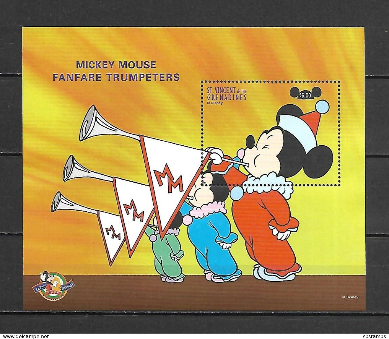 Disney St Vincent Gr 1998 Mickey Mouse Fanfare Trumpeters MS MNH - Disney