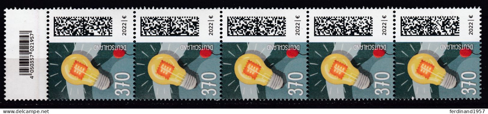 BRD 2022 Mi.3715-R Nassklebende Postfrische** 5-er Streifen „ Leuchtmarke“ MNH - Neufs