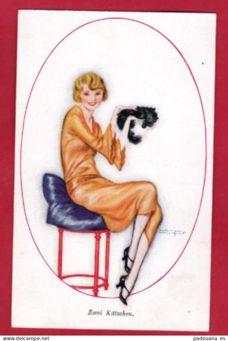 AF413 -FANTAISIES MODE 1930 1940 FEMME ROUSSE CHAT - Autres & Non Classés