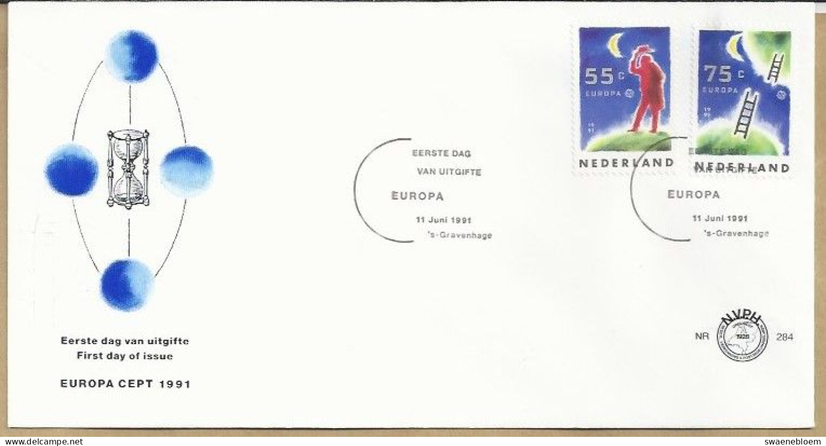 NL.- FDC. NVPH Nr. 284. EERSTE DAG VAN UITGIFTE. FIRST DAY OF ISSUE. 11-06-1991. EUROPA CEPT. ZANDLOPER, - FDC