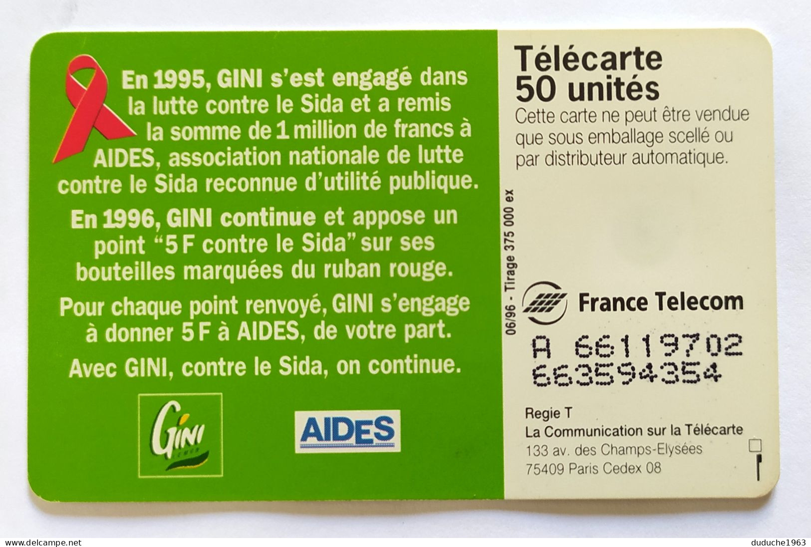 Télécarte France - Sida Gini - Ohne Zuordnung