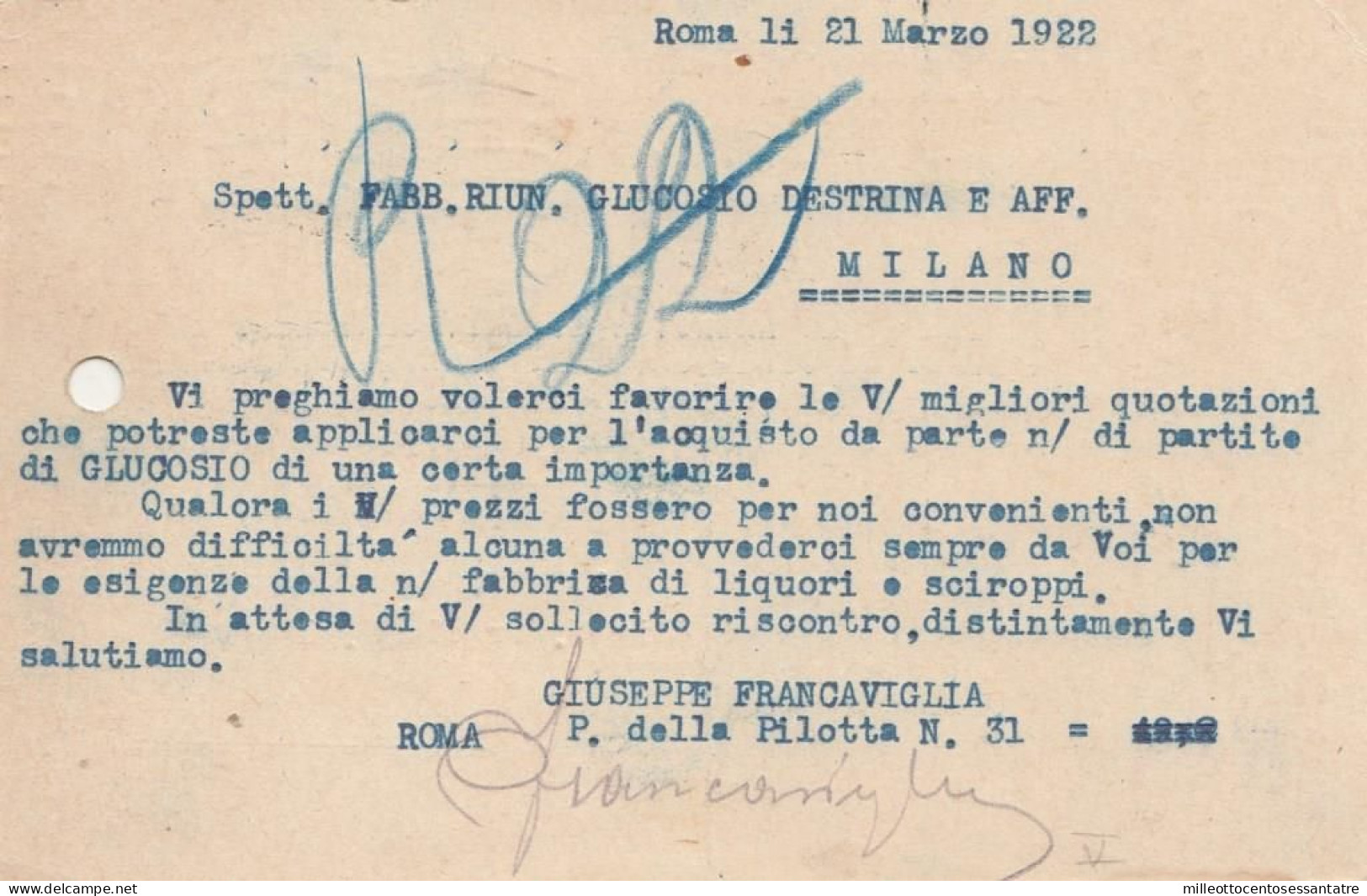 2273 - REGNO - Intero Postale Pubblicitario " BIANCHERIA TAGLIACOZZO " Da Cent.25 Del 1922 Da Roma A Milano - Reklame