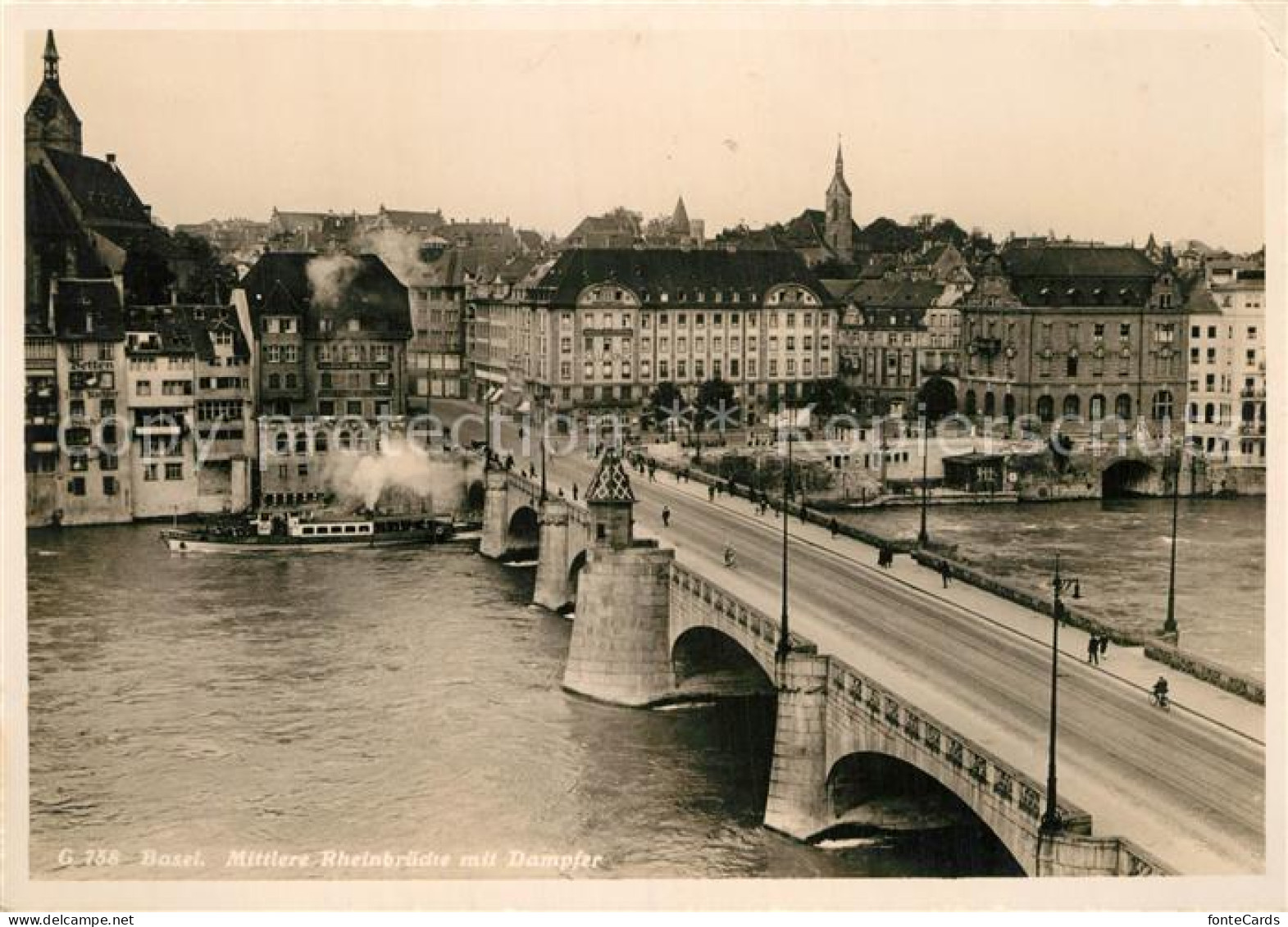 12977160 Basel BS Mittlere Rheinbruecke Mit Dampfer Basler Rheinschifffahrt Base - Autres & Non Classés