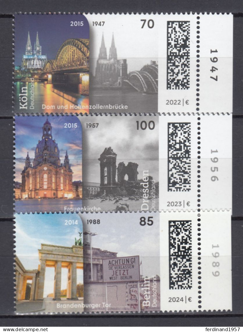 BRD 2022/24 Mi.3721+3785+3808 Postfrische Lot** Zeitreise Köln, Dresden, Berlin MNH - Unused Stamps