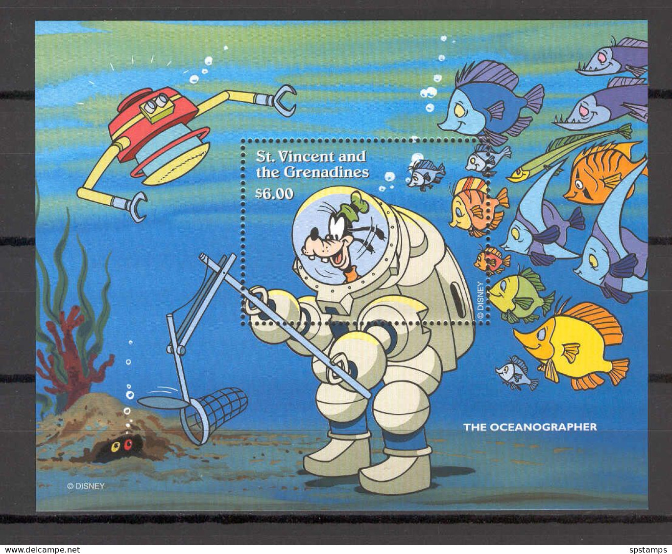 Disney St Vincent Gr 1996 Goofy - The Oceanographer MS MNH - Disney