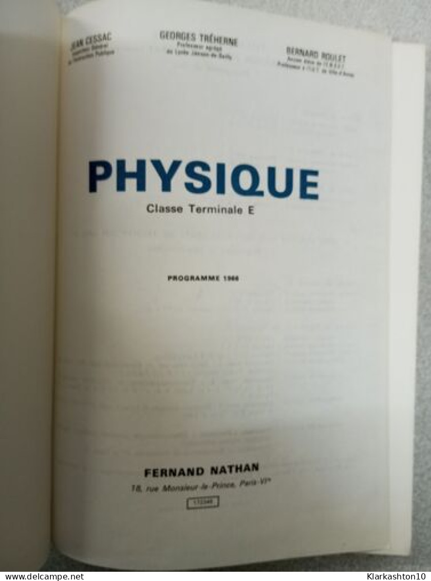 Physique - Classe Terminale E - Autres & Non Classés