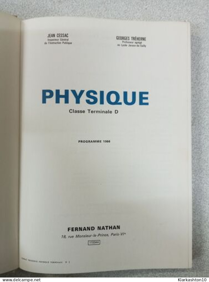 Physique - Classe Termilale D - Other & Unclassified