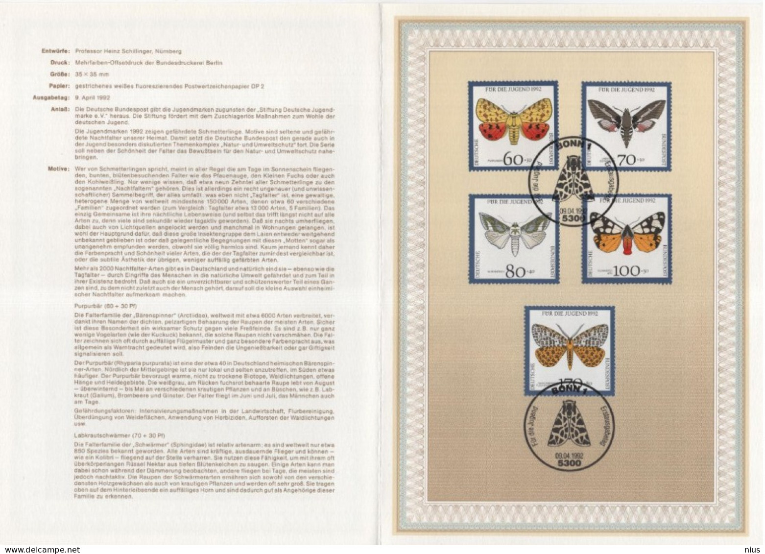 Germany Deutschland 1992-14 Fur Die Jugend, Butterfly Butterflies, Schmetterling Schmetterlinge, Canceled In Bonn - 1991-2000