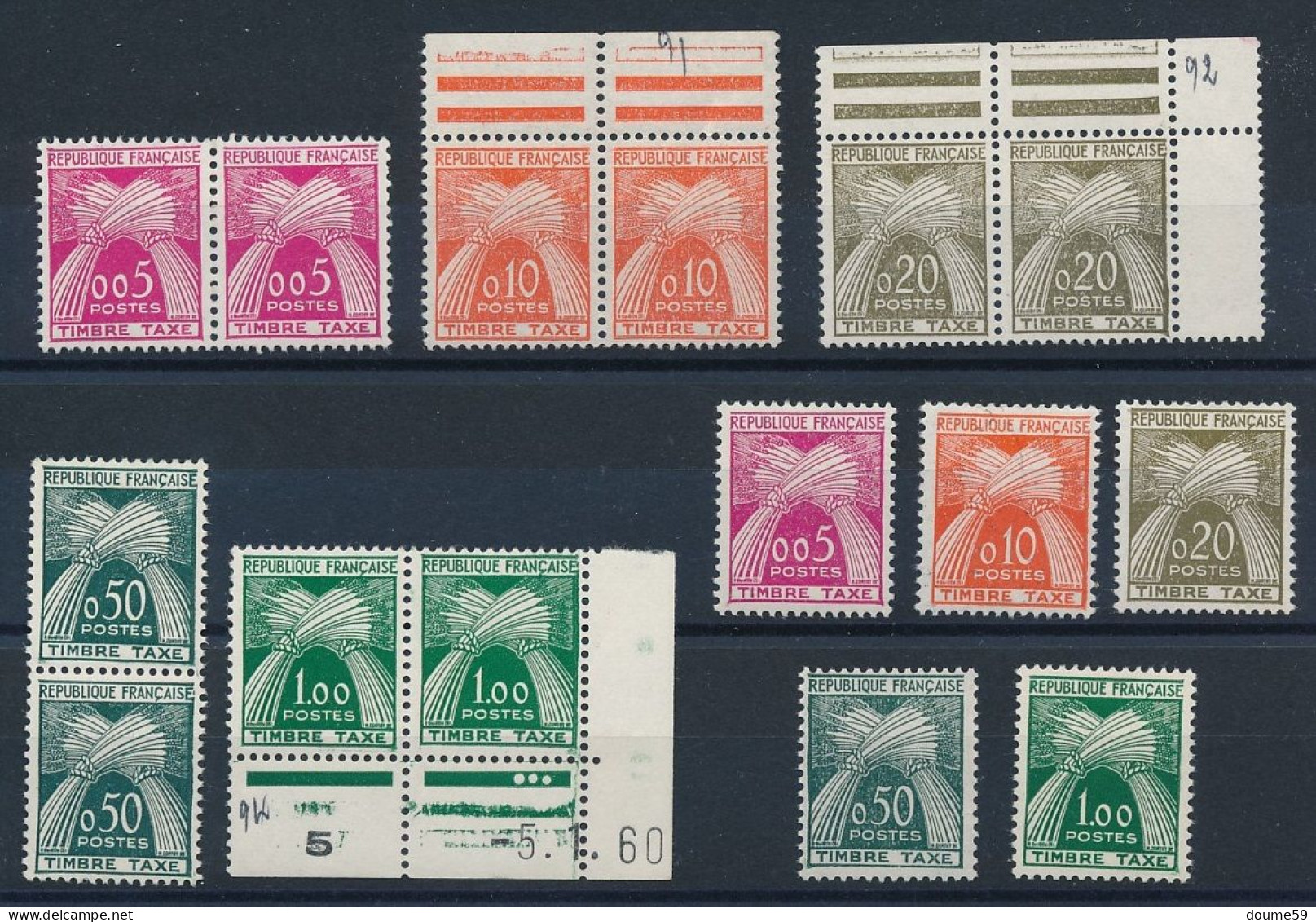 AC-236: FRANCE: Taxes** N°90/94 Mini Stock - 1960-.... Postfris