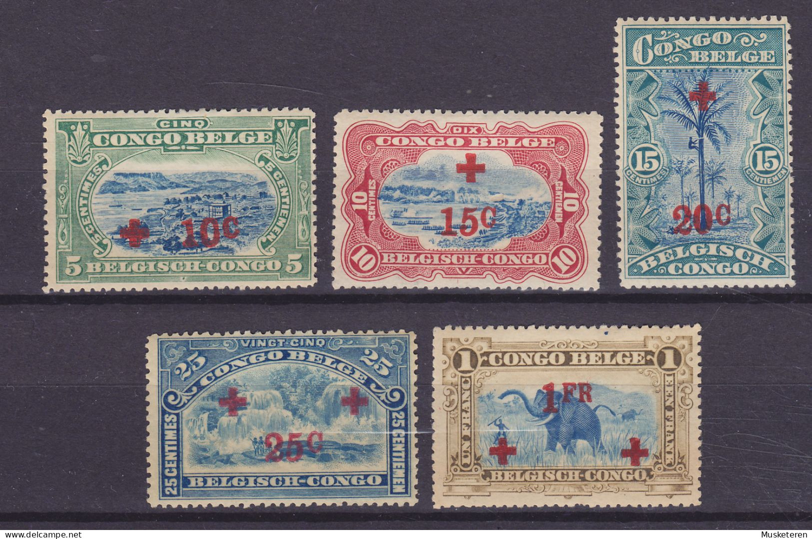 Belgian Congo 1918 Mi. 33-36, 39, Rotes Kreuz Red Cross Croix Rouge Overprinted Aufdruck, MH* (2 Scans) - Unused Stamps