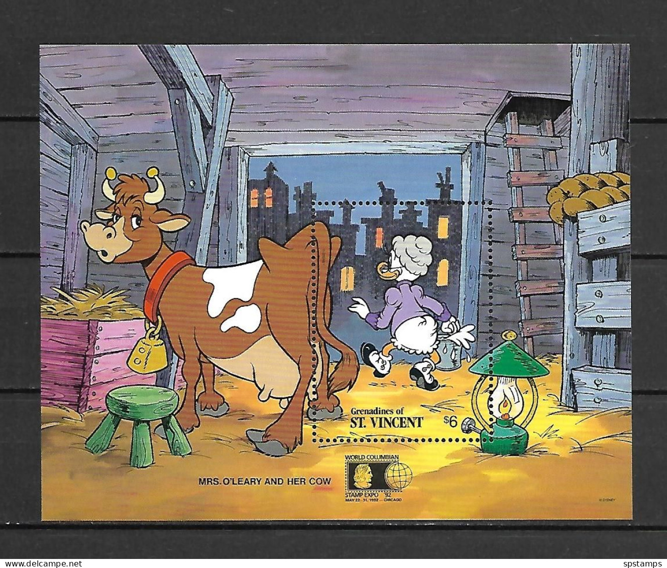 Disney St Vincent Gr 1992 Mrs O'Leary And Her Cow MS MNH - Disney