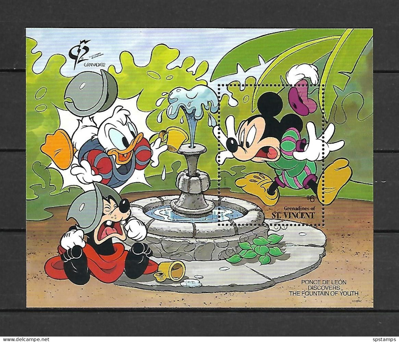 Disney St Vincent Gr 1992 Ponce De Leon Discovers The Fountain Of Youth MS MNH - Disney