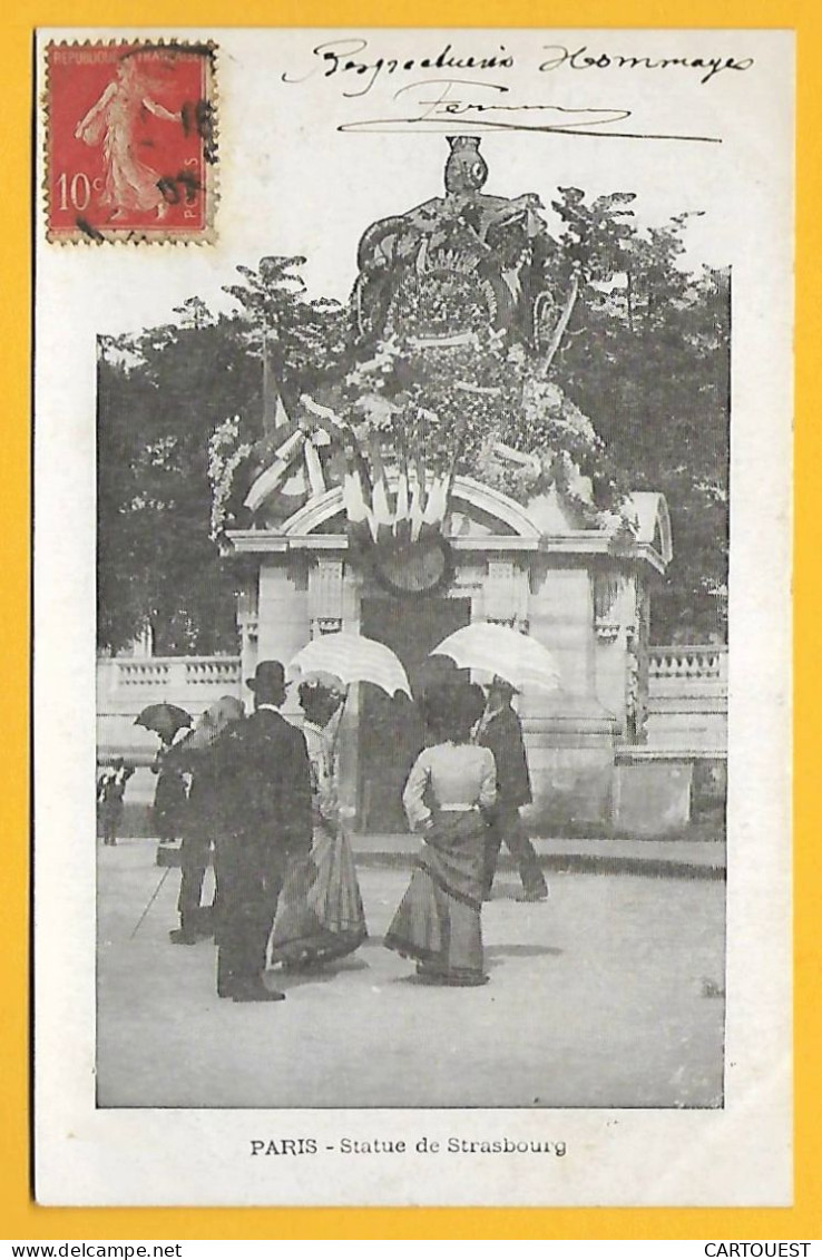 CPA PARIS - La Statue De Strasbourg - Superbe Animation 1907 - Other Monuments