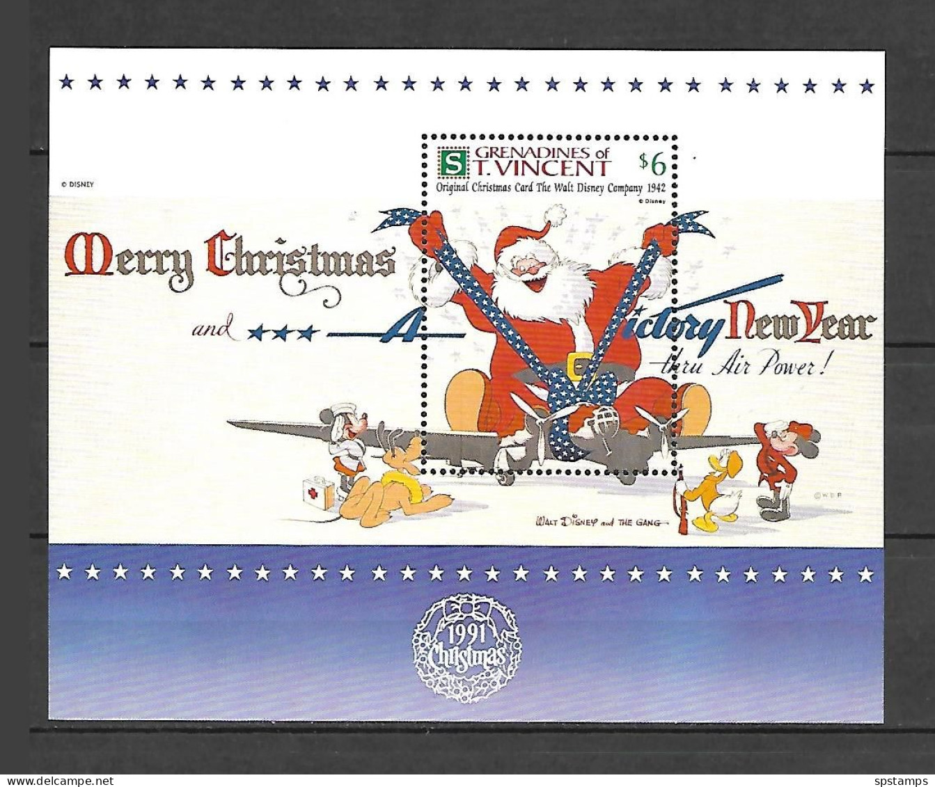 Disney St Vincent Gr 1991 Christmas Card #1 MS MNH - Disney