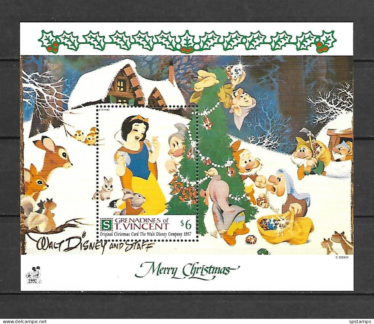 Disney St Vincent Gr 1991 Christmas Card #2 MS MNH - Disney