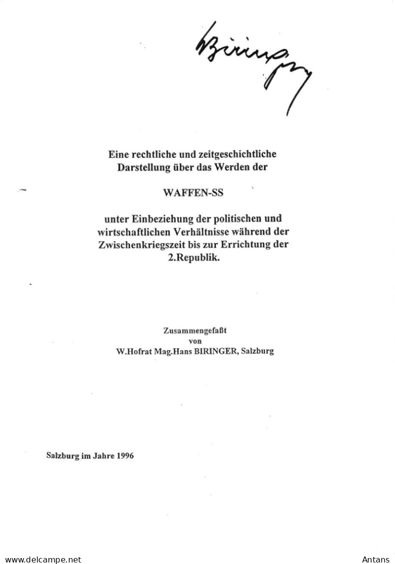 Rechtliche Und Zeitgeschichtliche Darstellung über Das Werden Der Waffen SS, Von H. Biringer - 1939-45