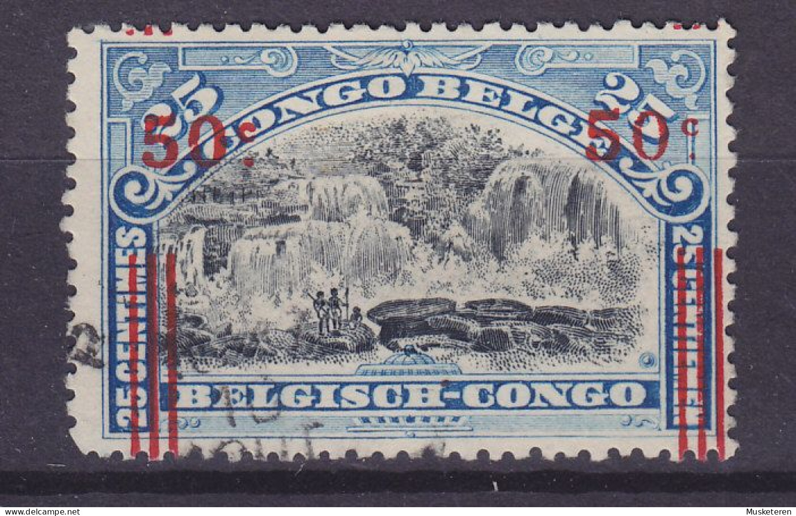 Belgian Congo 1921 Mi. 51, 50c. Auf 25c. Inkassifälle Overprint Aufdruck ERROR Variety 'Low Print' (o) (2 Scans) - Gebraucht