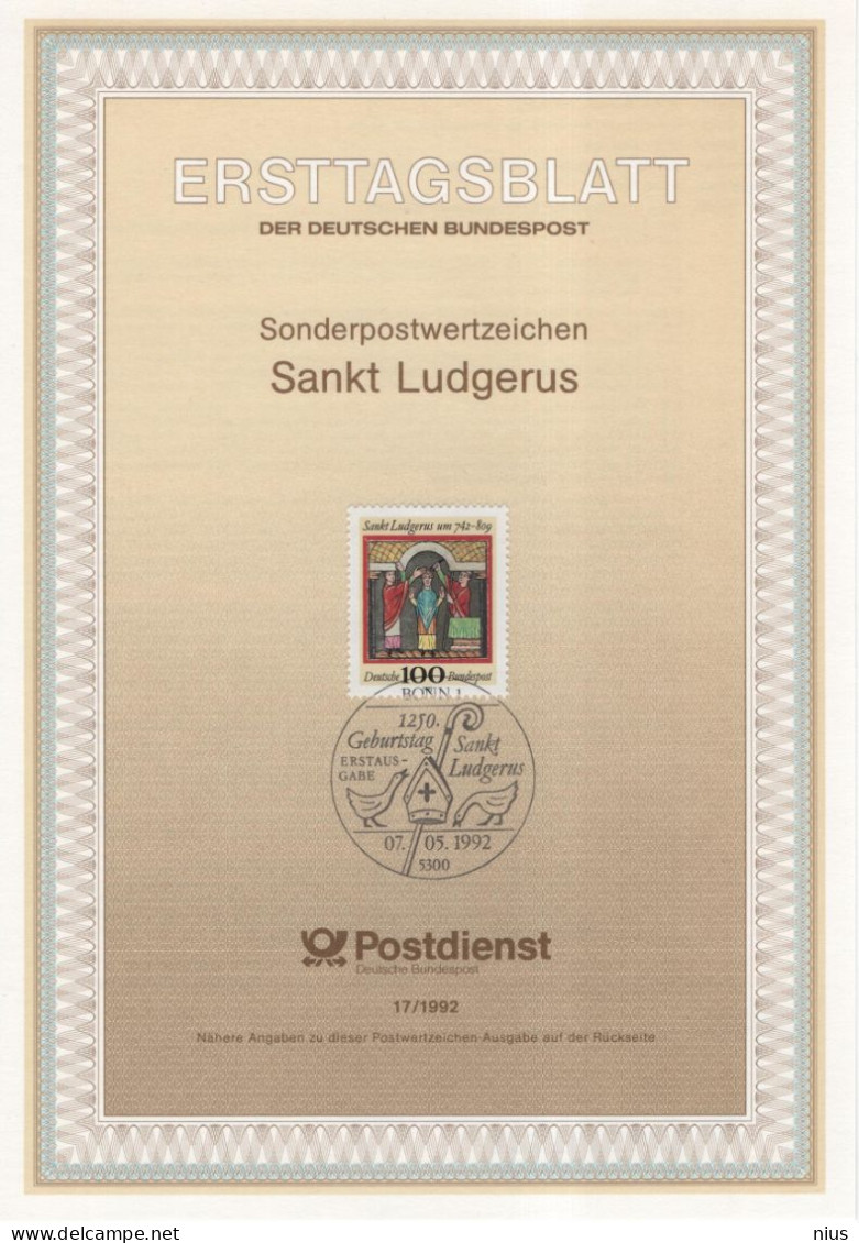 Germany Deutschland 1992-17 1250 Sankt Saint Ludger Ludgerus, Apostle Of Saxony Apostel Der Friesen Und Sachsen, Bonn - 1991-2000
