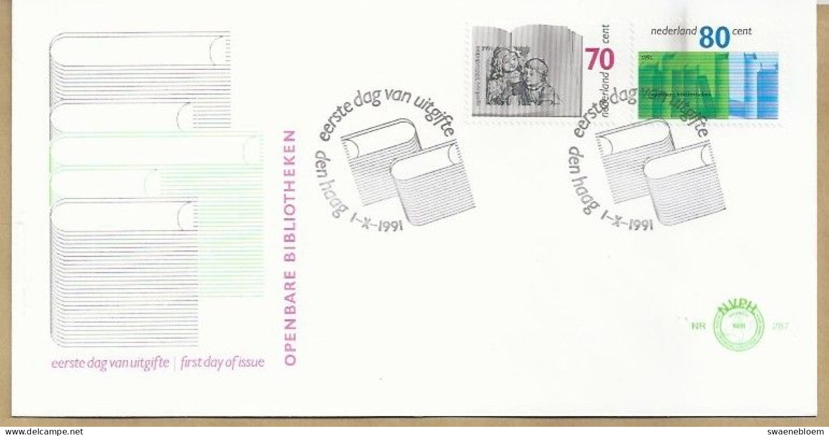 NL.- FDC. NVPH Nr. 287. EERSTE DAG VAN UITGIFTE. FIRST DAY OF ISSUE. 01-10-1991. OPENBARE BIBLIOTHEKEN - FDC