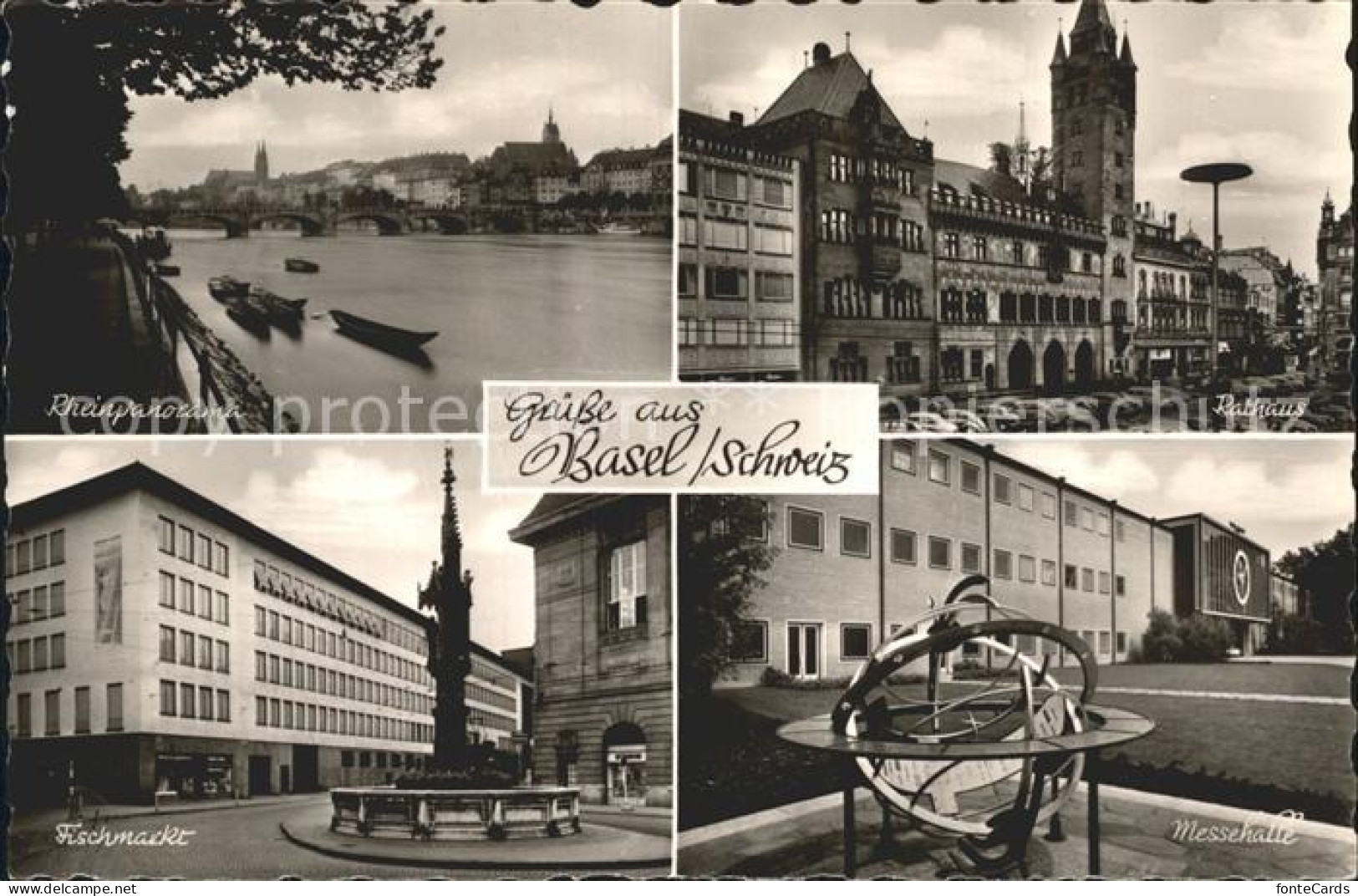 12922418 Basel BS Rheinpanorama Rathaus Messehalle Fischmarkt Brunnen Basel - Autres & Non Classés